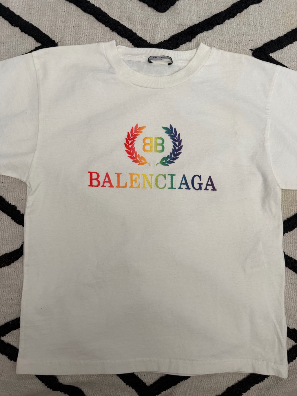 Balenciaga Kids White Tee With Rainbow Logo